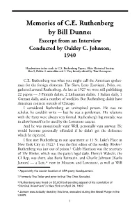 Memories of C.E. Ruthenberg by Bill Dunne: Excerpt from an Interview Conducted by Oakley C. Johnson, 1940