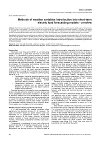 Methods of Weather Variables Introduction Into Short-Term Electric Load Forecasting Models - a Review