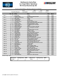 Starting Line up by Row Las Vegas Motor Speedway 4Th Annual Bucked up 200