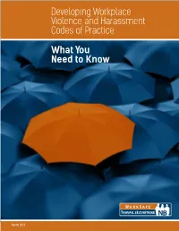 What You Need to Know Developing Workplace Violence and Harassment Codes of Practice