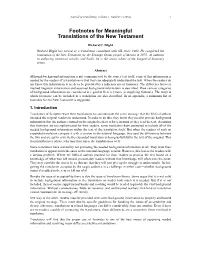 Footnotes for Meaningful Translations of the New Testament