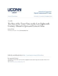 The Rise of the Tenor Voice in the Late Eighteenth Century: Mozart’S Opera and Concert Arias Joshua M