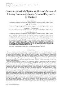 Non-Metaphorical Objects As Alternate Means of Literary Communication in Selected Plays of A