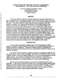 SEISMIC REFLECTION METHODS APPLIED to ENGINEERING, ENVIRONMENTAL, and GROUND-WATER PROBLEMS by Don W