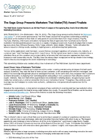 The Sage Group Presents Marketers That Matter(TM) Award Finalists