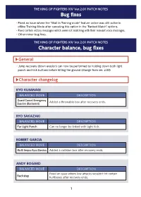 Bug Fixes Character Balance, Bug Fixes