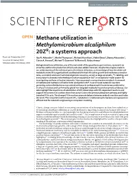 Methane Utilization in Methylomicrobium Alcaliphilum 20ZR: a Systems Approach Received: 8 September 2017 Ilya R