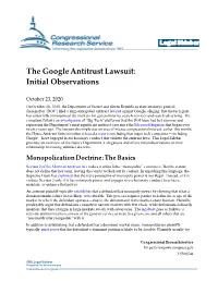 The Google Antitrust Lawsuit: Initial Observations