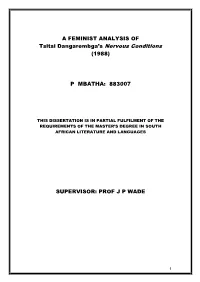 A FEMINIST ANALYSIS of Tsitsi Dangarembga's Nervous Conditions