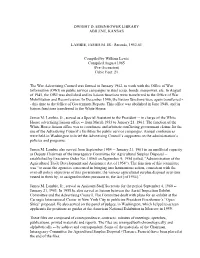 DWIGHT D. EISENHOWER LIBRARY ABILENE, KANSAS LAMBIE, JAMES M. JR.: Records, 1952-61 Compiled by William Lewis Compiled August 1