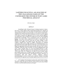 Lawyers for #Ustoo: an Analysis of the Challenges Posed by the Contingent Fee System in Tort Cases for Sexual Assault