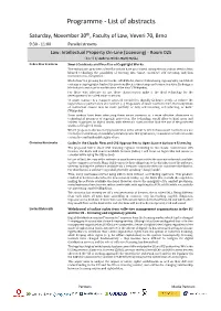 Programme - List of Abstracts