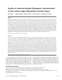 Studies of Ambrosia Beetles (Coleoptera: Curculionidae) in Their Native Ranges Help Predict Invasion Impact