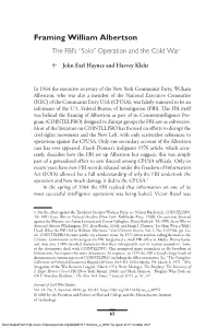 Framing William Albertson the FBI’S “Solo” Operation and the Cold War