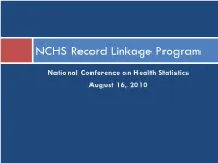 NCHS Record Linkage Program Cdc-Pdf