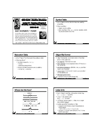 Symbol Table Relocation Table Object File Format Where Are We Now