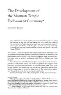 The Development of the Mormon Temple Endowment Ceremony