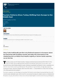 Tourism Patterns Show Turkey Shifting from Europe to the Middle East by Soner Cagaptay, Oya Aktas