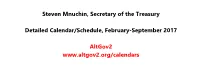 Treasury Secretary Steven T. Mnuchin's Calendar for February 2017 to June 2017
