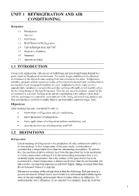 Unit 1: Refrigeration and Air Conditioning