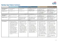 Banking Type Feature Summary