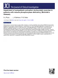 Impairment of Sympathetic Activation During Static Exercise in Patients with Muscle Phosphorylase Deficiency (Mcardle's Disease)