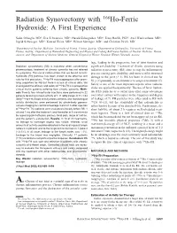Radiation Synovectomy with 166Ho-Ferric Hydroxide: a First Experience