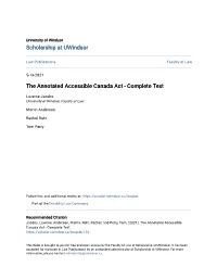 The Annotated Accessible Canada Act - Complete Text