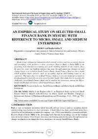 An Empirical Study on Selected Small Finance Bank in Mysuru with Reference to Micro, Small and Medium Enterprises