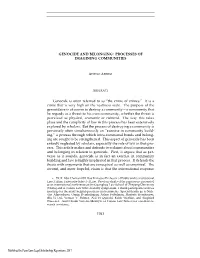 Genocide and Belonging: Processes of Imagining Communities