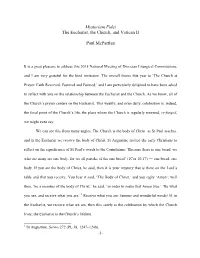 Mysterium Fidei the Eucharist, the Church, and Vatican II Paul Mcpartlan