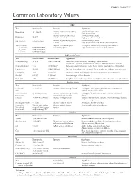 Common Laboratory Values