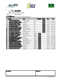 FIA WEC 6 Hours of Fuji Qualifying Provisional Classification