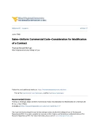 Uniform Commercial Code--Consideration for Modification of a Contract
