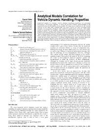 Analytical Models Correlation for Vehicle Dynamic Handling Properties