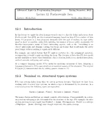 Featherweight Java 12.1 Introduction 12.2 Nominal Vs. Structural Types