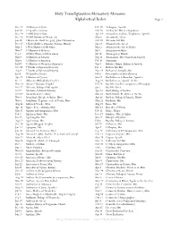 Holy Transfiguration Monastery Menaion Alphabetical Index Page 1