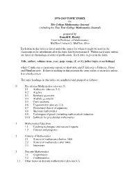 1970-2019 TOPIC INDEX for the College Mathematics Journal (Including the Two Year College Mathematics Journal)