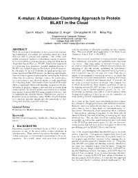 K-Mulus: a Database-Clustering Approach to Protein BLAST in the Cloud