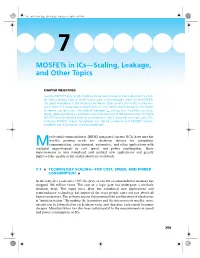 Mosfets in Ics—Scaling, Leakage, and Other Topics