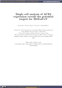 Single Cell Analysis of ACE2 Expression Reveals the Potential Targets for 2019-Ncov
