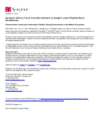 Synaptics Delivers Touch Controller Solutions to Google's Latest Flagship Nexus Smartphones
