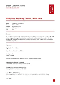 British Library Courses Study Day: Exploring Diaries, 1660-2019
