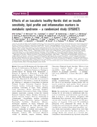 Effects of an Isocaloric Healthy Nordic Diet on Insulin Sensitivity, Lipid Proﬁle and Inﬂammation Markers in Metabolic Syndrome – a Randomized Study (SYSDIET)