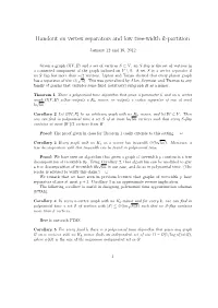 Handout on Vertex Separators and Low Tree-Width K-Partition