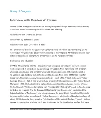 Interview with Gordon W. Evans