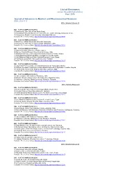 List of Reviewers (As Per the Published Articles) Year: 2016