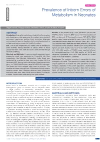 Prevalence of Inborn Errors of Metabolism in Neonates