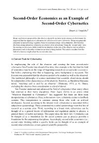 Second-Order Economics As an Example of Second-Order Cybernetics