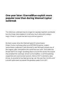 Eternalblue Exploit More Popular Now Than During Wannacryptor Outbreak